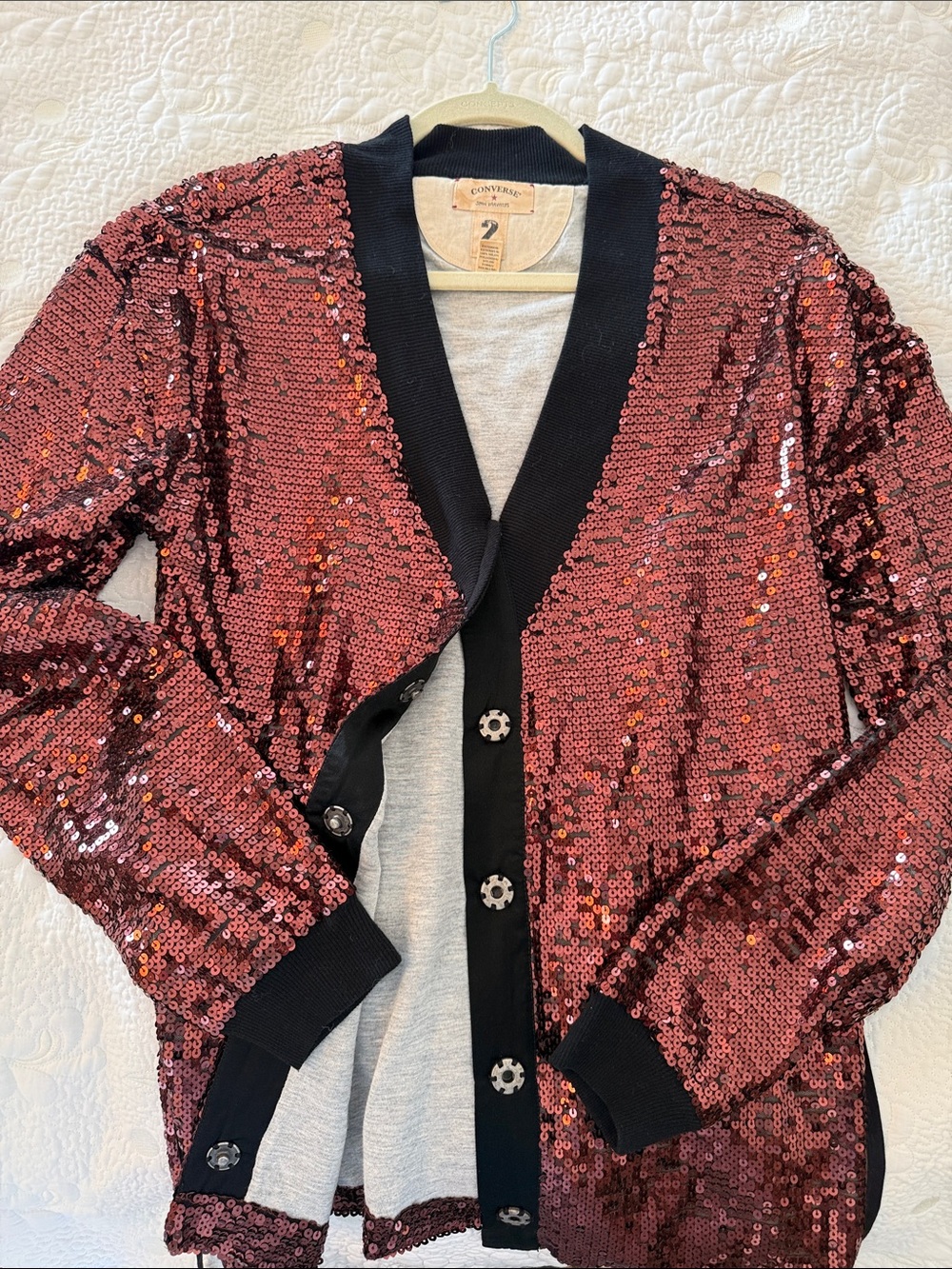 John Varvatos for Converse Rose Sequin Cardigan with Black Trim